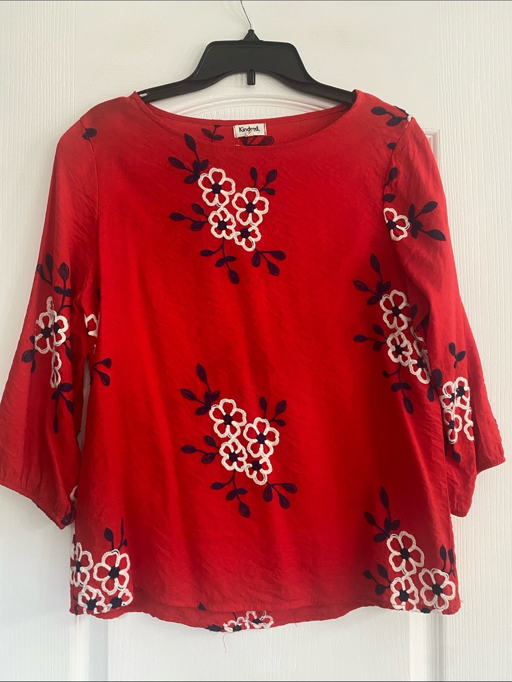 Kindred Red Floral Embroidered Tunic Top